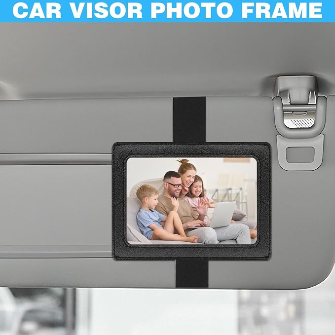 Leather Car Visor Picture Holder Photo Clip Fits 5-Inch Car Picture Frame Displays Your Photographs Sun Visor Car Photo Holder Black Both Horizontally And Vertically, Photo Car Visor Clip for Vehicle - Image 4
