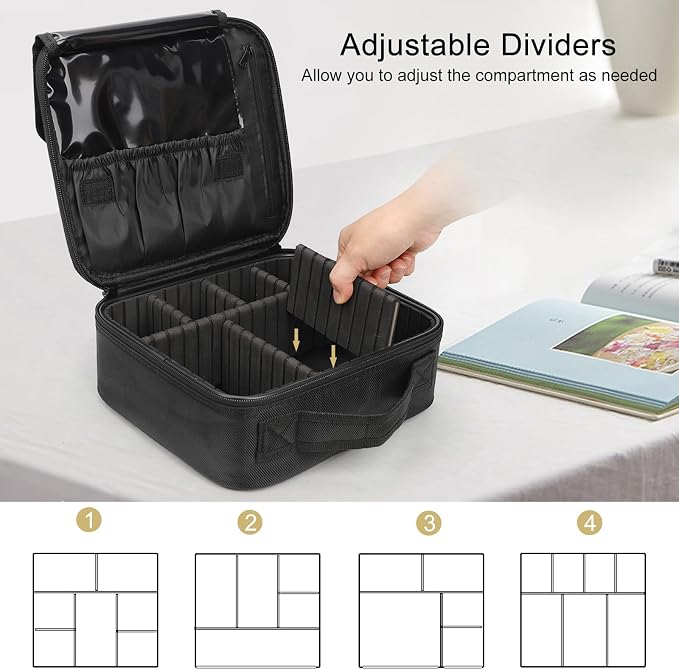 Relavel Travel Makeup Train Case Makeup Cosmetic Case Organizer Portable Artist Storage Bag with Adjustable Dividers for Cosmetics Makeup Brushes Toiletry Jewelry Digital Accessories Black - Image 2