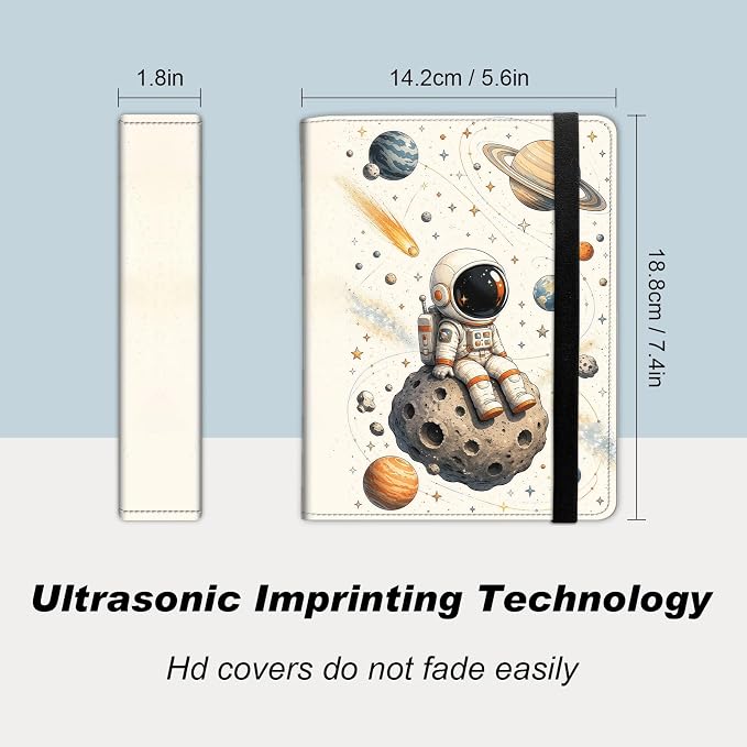 Small Photo Album 5x7, 60 Pockets Holds 120 Photos, Slip-in Pocket Photo Storage Book with Black Elastic Band for Family Wedding Baby Travel Pictures, Cute Astronaut Asteroid Space - Image 2