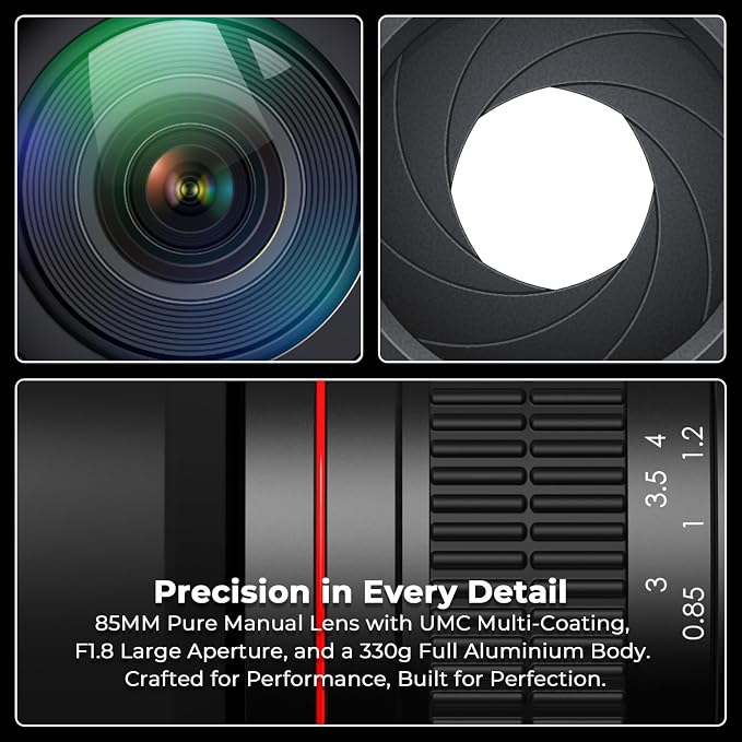 RF 85mm f1.8 Portrait Lens -MF for Canon EOS R6 Mark II/R5 Mark II/R5/R3/R7/R8/R10/RP/R6/R50/R1/R5 C/R50 V/R100/R/Ra - Manual Focus Medium Telephoto Mirrorless Cameras Lenses(RF Mount) - Image 6