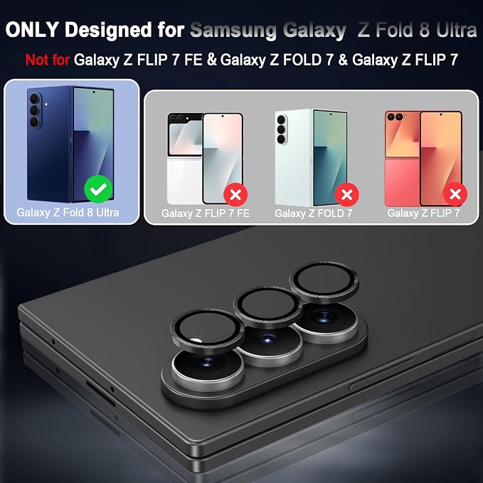Meshine for Samsung Galaxy Z Fold 8 Ultra Camera Lens Protector,Scratch Proof,Strong Adsorption,9H Hardness with Metal Ring Camera Cover,Case Friendly,Accessories Lens Protector,Black - Image 2