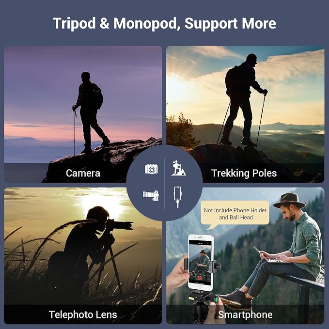 SmallRig T-10 68" Foldable Aluminum Camera Tripod/Monopod | Max. Payload 33lb, Height Adjustable from 19.7" to 67.7", Works With Cameras and Phones. - Image 2