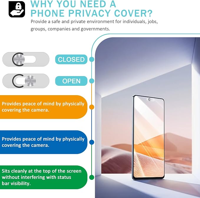 Front Camera Cover Compatible for Android Phones/Pixel/Galaxy/iPad-Silver | Webcam Blocker for Single Front Camera, Privacy Slider Protects Your Phone Security - Image 4