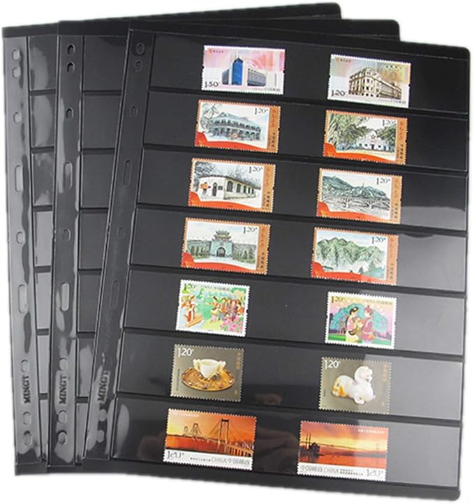 MUDOR Stamp Pages for Stamp Collection Album Binder Book, 10 Sheet 7 Row | 7 Pocket Stamp Sleeves for Collectors ,Stamp Collecting Sheets Supplies,Professional Pack by MUDOR