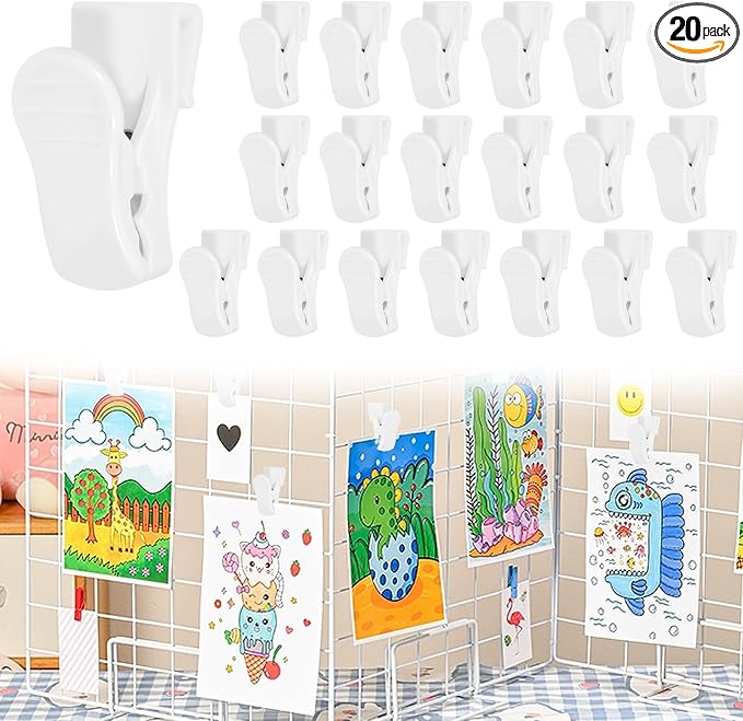 20 Pcs Grid Wall Hooks Clips, Gridwall Accessories Hanging Display Oil Painting Sign Panel Wall Wire Rack Clips for Retail, Art Exhibition and Workspace Organization Displays and Storage by KKONHII