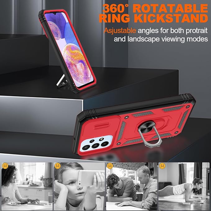 Gritup for Galaxy A23 5G Case Military-Grade Shockproof with Kickstand | (   ) with 2 PCS Screen Protector, Slide Camera Cover, Heavy Duty Funda para A 23 5G Cover, Red+Black - Image 8