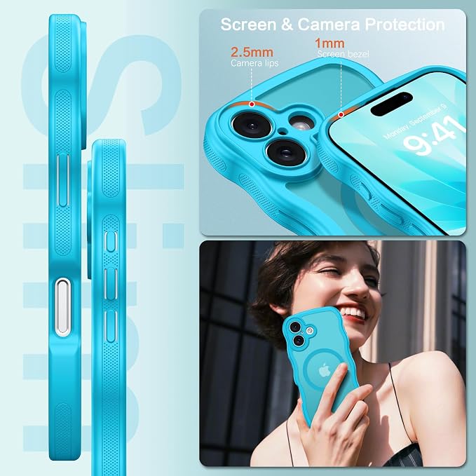 BENTOBEN Magnetic for iPhone 17 Case, Cute Wavy Full Camera Protection [Compatible with MagSafe] Translucent Matte Anti-Slip Bumper Women Girls Boys Protective Cover for 17 6.3", Lake Blue - Image 6
