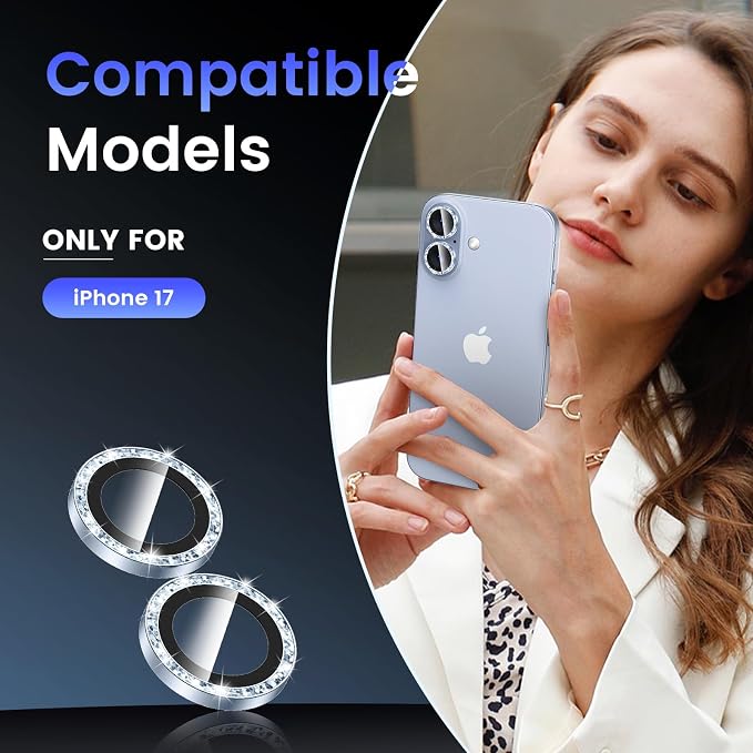 Tensea for iPhone 17 Camera Lens Protector Bling, Camera Screen Cover | Camera Screen Protector, Metal Individual Ring with 9H Tempered Glass for iPhone17, HD Clear, Easy Install, Full Protection - Image 2