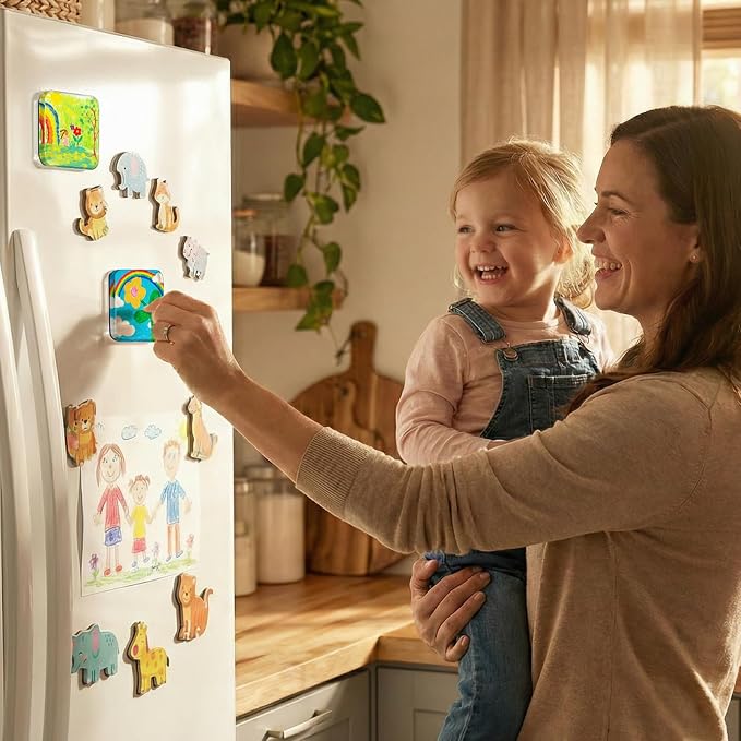 15 Pack Square Blank Refrigerator Magnets Kit - Peel & Stick Acrylic Picture Frames for Fridge. Includes Pre-Cut Cardstock & Case for Custom Photo Decor & Memory Board - Image 5