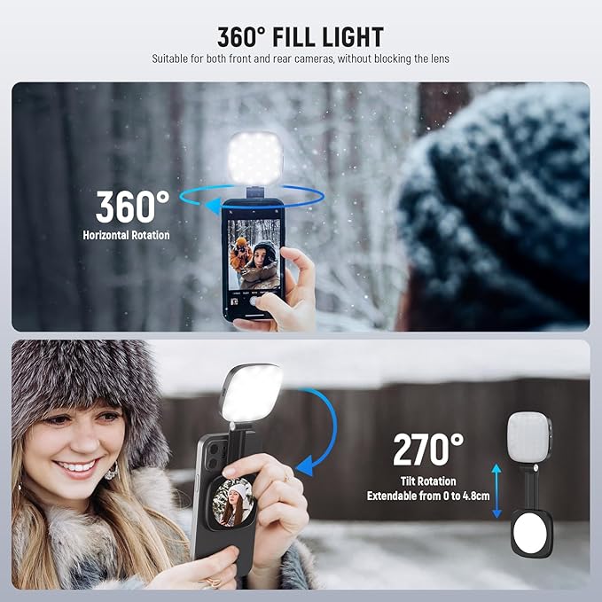 NEEWER BASICS Magnetic Selfie Light Compatible with MagSafe iPhone,CRI95 700lx/0.3m Folding LED Phone Fill Ring Lighting with Mirror for Zoom Makeup Photography Recording Video Conference, Black NL48B - Image 5