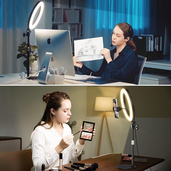 Desk Ring Light with Stand for Computer, Desk Light for Video Recording | 10.5" Video Conference Lighting, Adjustable Circle Light with Phone Holder for Zoom Meeting Video Call Podcast Stream Webcam - Image 11