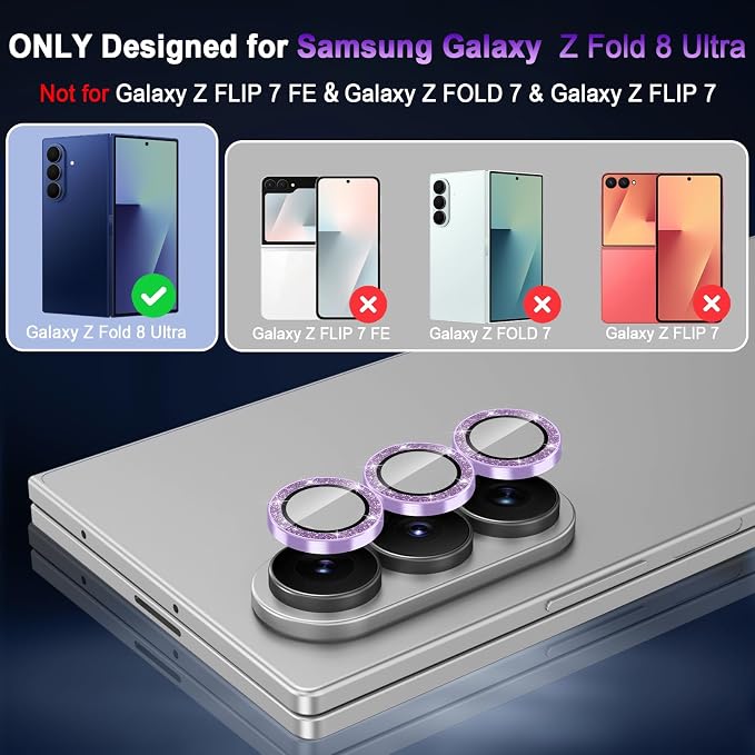 Meshine for Samsung Galaxy Z Fold 8 Ultra Camera Lens Protector,Scratch Proof,Strong Adsorption,9H Hardness with Metal Ring Camera Cover,Case Friendly,Accessories Lens Protector,Glitter Purple - Image 2
