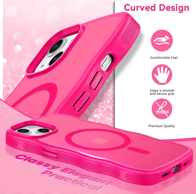 BENTOBEN Magnetic for iPhone 15 Plus/14 Plus Case,Cute Wavy Frame [Compatible with MagSafe] Translucent Matte Women Girls Boys Men Cute Shockproof Protective Cover for iPhone 14 Plus/15 Plus,Hot Pink - Image 5