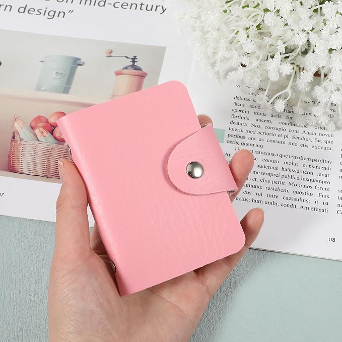 Leather Credit Card Organizer, Slim Business Credit Card Book, 24 Small Cells for Memory Cards, RFID Case Wallet, Pink Wallet Holder for Women, Debit Cards Protector Holder - Image 3