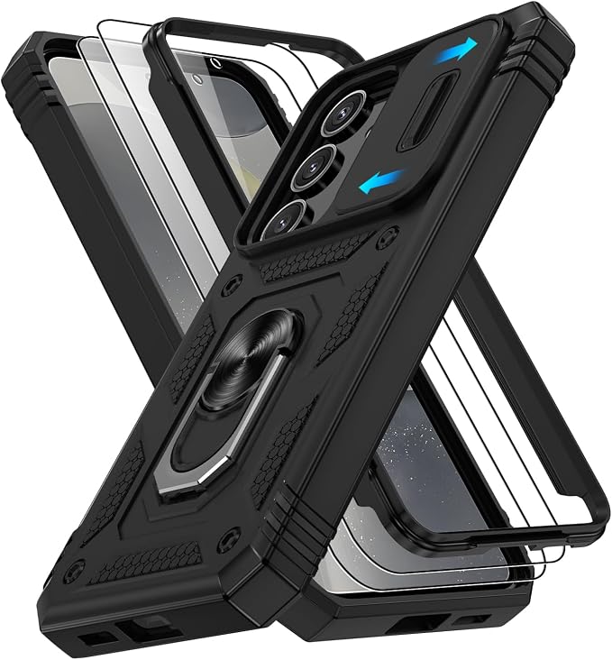 Gritup for Samsung Galaxy S24 Phone Case: S24 Case with 2*Screen Protector | Magnetic Stand & Slide Camera Cover | Shock Proof Military-Grade Funda para S 24 Cover -Black by Gritup