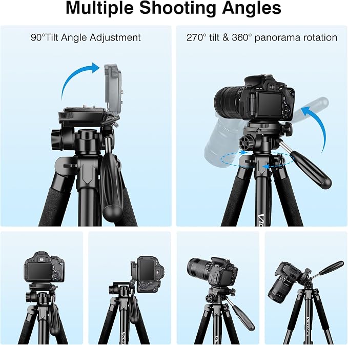 Tripod for Camera and Phone, 72" Tall Camera Tripod Monopod with Remote | Professional Heavy Duty Compact Camera Stand for iPhone, DSLR, Spotting Scope, Telescope, Binocular - Image 6