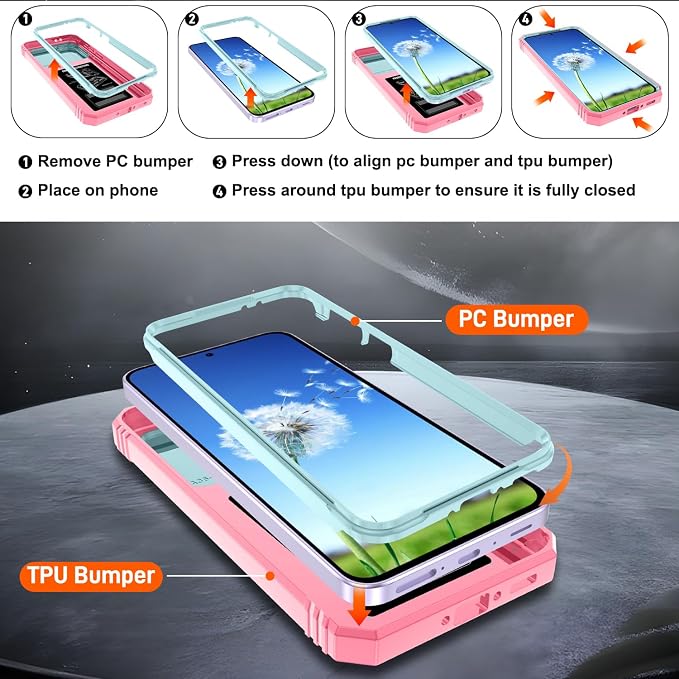 Gritup for Galaxy A37 5G Phone Case: Samsung A37 5G Case with 2*Screen Protector, Magnetic Stand & Slide Camera Cover, Shock Proof Military-Grade para Galaxy A 37 Phone Cover, Green+Pink - Image 3