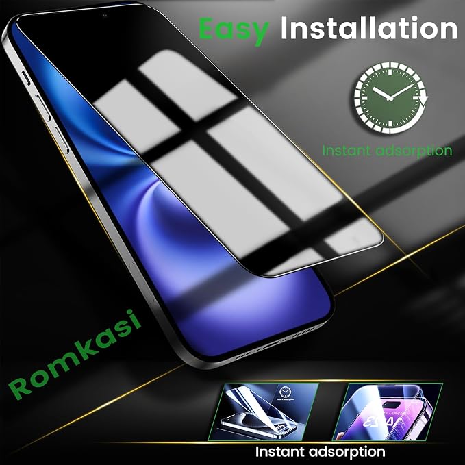 Romkasi 4 Pack Privacy Screen Protector for iPhone 16 Plus 6.7 Inch with 4 Pack Camera Lens Protector, Anti Spy Tempered Glass Film, Anti-Scratch, Touch Sensitive, Case Friendly - Image 6