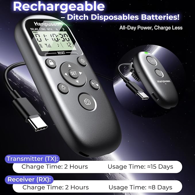 for Sony Camera Rechargeable Wireless Intervalometer Shutter Release | Time-Lapse Interval Timer Remote Control with OLED Display for Sony A6700/A6400/RX100 VII/A7 IV/A7 V/ZV-1/FX3/FX30/FX2/ZV-E1 - Image 4