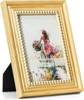 4x6 Picture Frame in Nature with Gold Beaded Border, Pine Wood with Real Glass, Vertical and Horizontal Desk Tabletop or Wall Hanging by Wontree