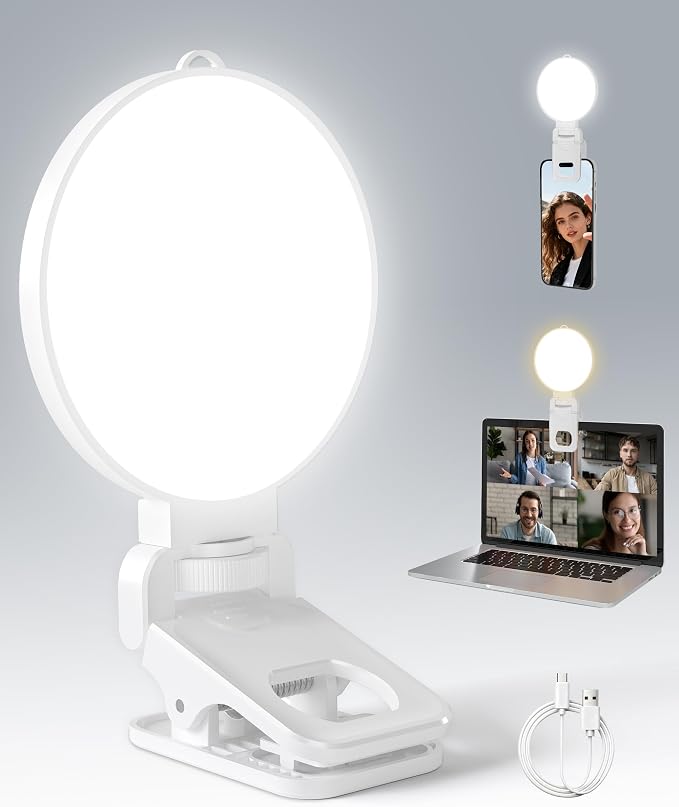NiceVeedi 3 Color Soft Selfie Light Phone Light with Clip, Portable Edge-lit Ring Light, Rechargeable Video Conference Lighting for iPhone/Selfies/Makeup/Live Streaming/TikTok/Vlog/Zoom/Video Calls by NiceVeediOfficial