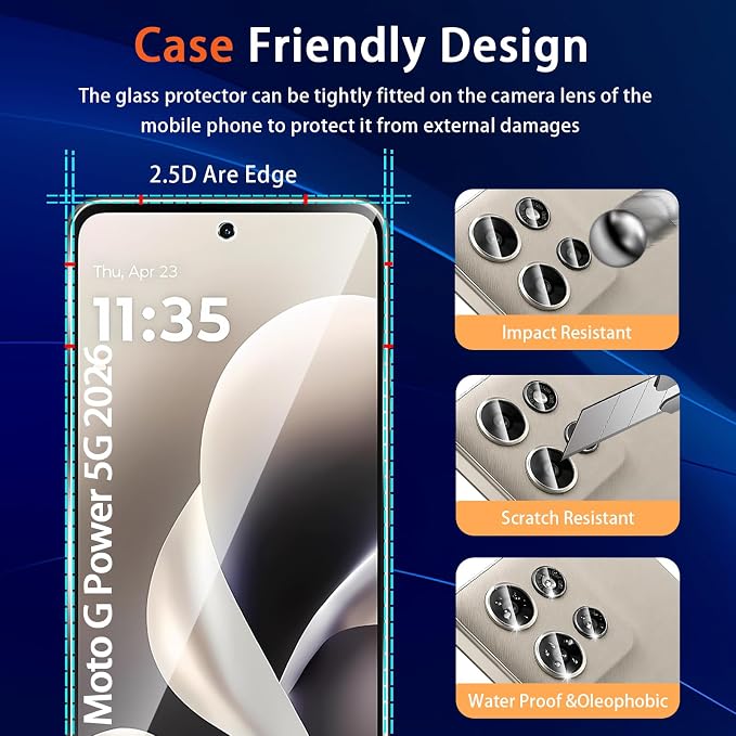 (3+2 Pack) Designed for Motorola Moto G Power 5G 2026 Tempered Glass Screen Protector + Camera Lens Protector,[3D Touch][Bubble-Free][Anti-Scratch] Screen Protector Glass For Motorola G Power 2026 - Image 6