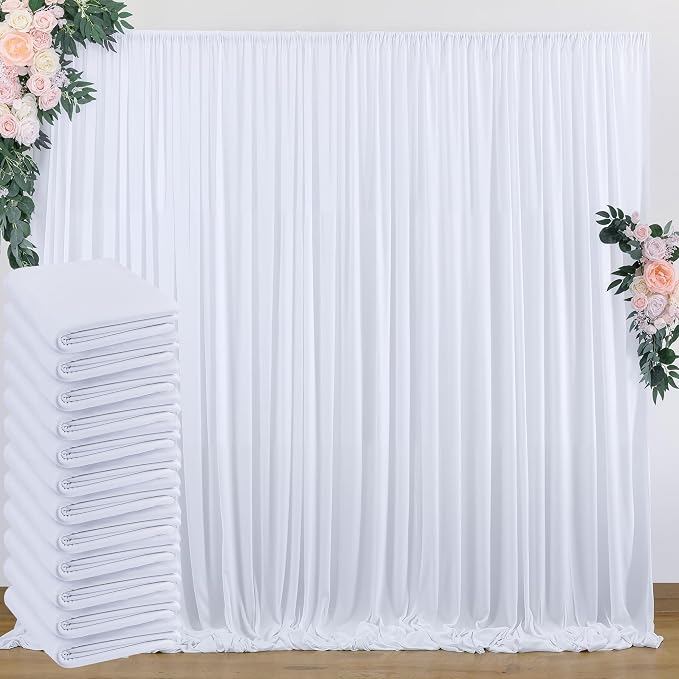 60 ft x 10 ft Wrinkle Free White Backdrop Curtain for Parties, 12 Panels 10ft Polyester White Photo Backdrop Drapes for Graduation Birthday Wedding Party Stage Curtains by Outpain