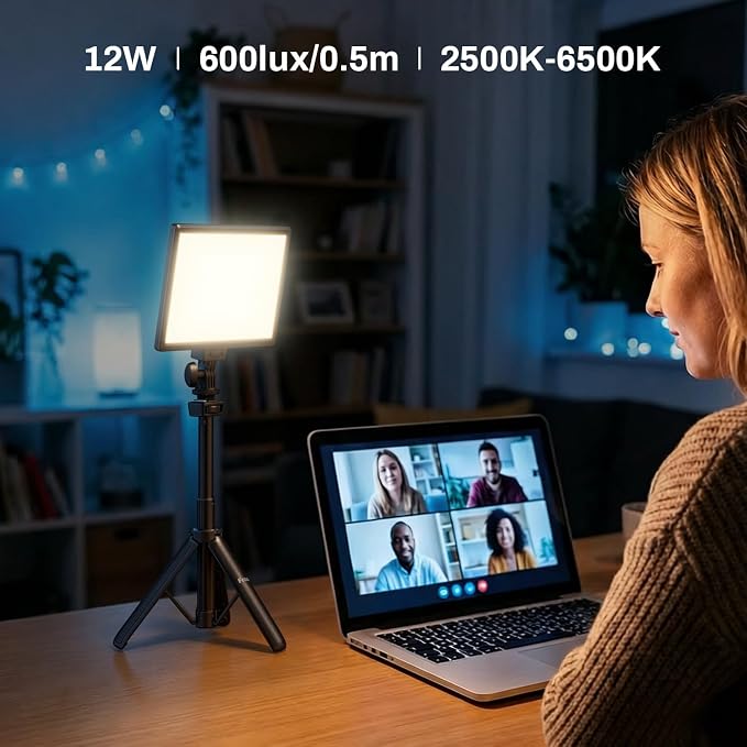 9" LED Video Light, 2500K-6500K Camera Light with Desk Stand | Type C USB Ports CRI 95+ Photo Lights with 4000mah Battery for Video Conference Recording, Indoor Photography, Live Streaming - Image 2