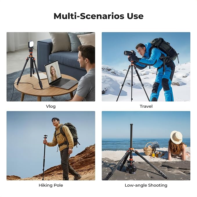 K&F CONCEPT 78" Aluminum Camera Tripod | 81" Monopod, 22lb Max Load, for DSLR/Spotting Scope/Camcorder, Heavy Duty Travel Tripod, O234A7+BH-28L - Image 7