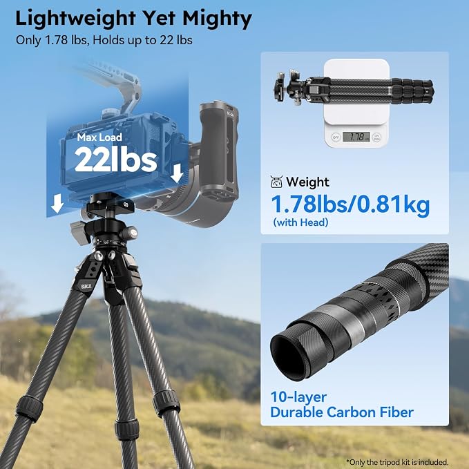 SIRUI AM-224S+G0 Carbon Fiber Mini Tripod, G0 Low Profile Ball Head | 31.5" Height, Lightweight, Metal Spikes, Tabletop, Macro Photography, Travel, Vlogging, DSLR, Mirrorless Camera - Image 5