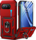 Taisairu for Google Pixel 10A Case with Screen Protector & Slide Camera Lens Cover,Built-in 360°Rotate Magnetic Ring Stand Shockproof Protective Phone Case for Google Pixel 10A Case (Red) by Taisairu