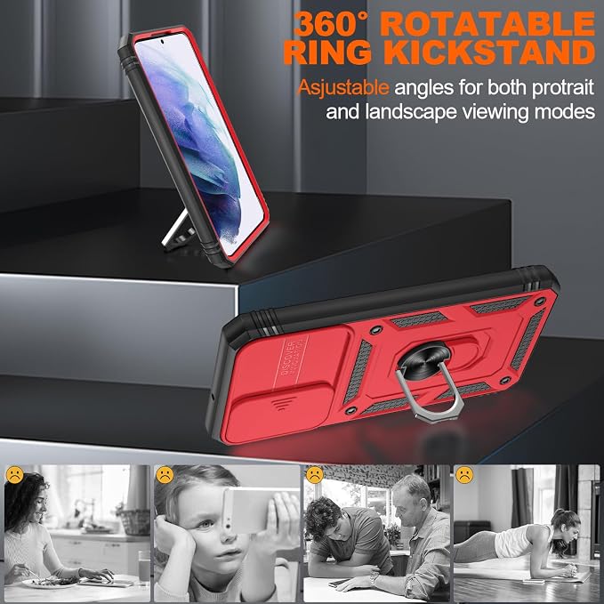 Gritup for Samsung Galaxy S22+ Plus Case with Screen Protector*2, Galaxy S22 Plus Case Build in 360° Rotating Ring Kickstand, Military Grade Protective Case for S22 Plus Phone, Red+Black - Image 7