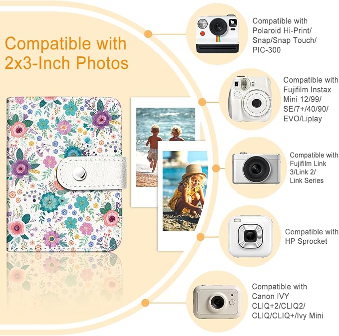 Spring Floral Small Photos Album for 2x3 Inch Films, 56 Pockets | Mini Cute Picture Book, Wallet Size, for Polaroid Fujifilm Instax Mini Instant Camera Printer, Kpop Photocard Binder Holders - Image 3