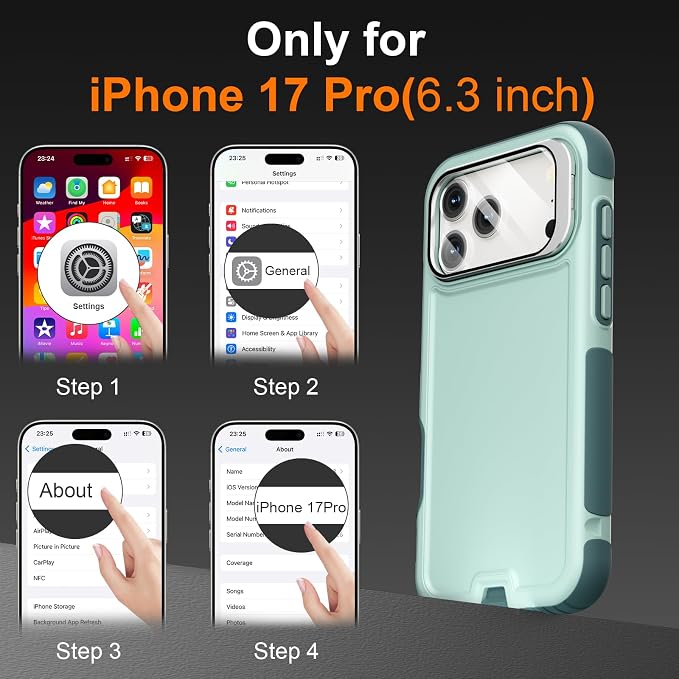 Follaroma Magnetic for iPhone 17 Pro Case with Camera Cover Stand, Green | Built-in Glass Camera Cover Stand,Compatible with MagSafe,Heavy Duty Shockproof Protective,Military-Grade Anti-DropDual Case - Image 3