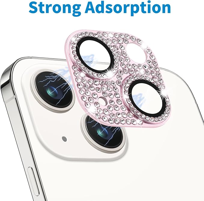 Designed for iPhone 14 and iPhone 14 Plus Camera Lens Protector, Bling 3D Rhinestone Sparkle Diamond 9H Tempered Glass Camera Cover Anti Scratch Lens Screen Full Protective Cover, Pink - Image 4
