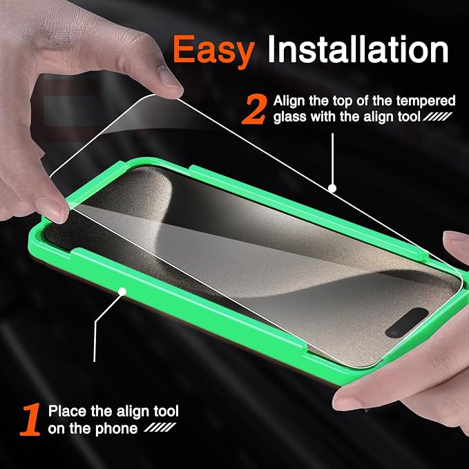 Milomdoi Screen Protector for iPhone 15 Pro Max,Tempered Glass | 3+3 Pack, 9H+ Hardness, Camera Lens Protector, Military Grade Shatterproof, Easy Installation, No Bubbles, Case Friendly - Image 4