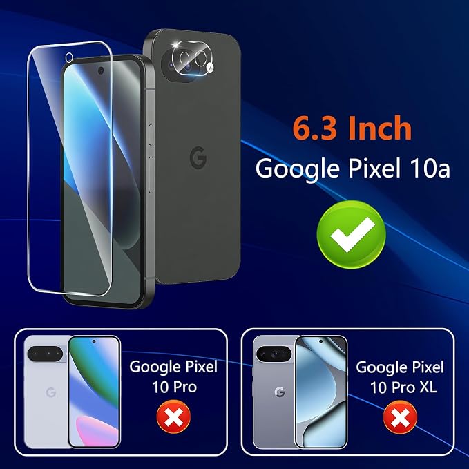 (3+2 Pack) Glass Screen Protector for Google Pixel 10a with Camera Lens Protector,9H Tempered Glass,Fingerprint Unlock,Anti-Scratch,Bubble Free,Case Friendly - Clear - Image 2