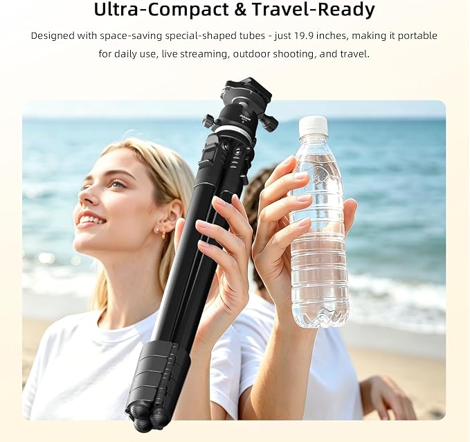 72" Travel Tripod for Camera and Phone, Lightweight Aluminum Tripod with Arca Ball Head, Phone Holder, Quick-Release Plate, Wireless Remote & Carry Bag for DSLR Smartphone Video Recording - Image 9