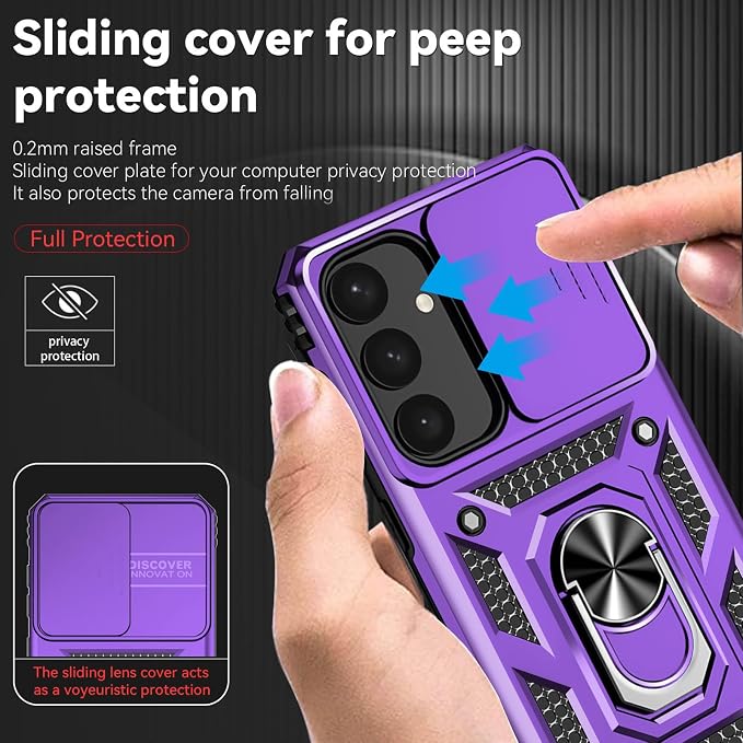 for Galaxy S24 Plus/S25 Plus Case with Screen Protector: [Military Grade 20ft. Drop Tested] Slide Camera Cover Ring Shockproof Protective Phone Case for - Samsung Galaxy S24 Plus/S25 Plus (Purple) - Image 4