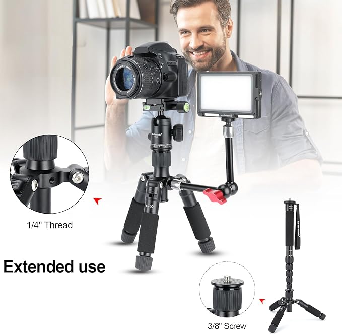 Koolehaoda Mini Tabletop Tripod with 360° Ball Head, 20" Portable - Black | Aluminum Desktop Tripod Stand for DSLR Camera Video Camcorder Phone Compact Lightweight Design, Load up to 11lbs - Image 7