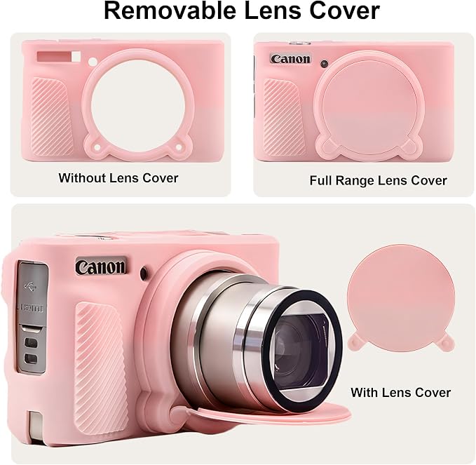 BOVKE Silicone Camera Case for Canon PowerShot SX740 / SX730 Digital Camera, SX740 HS Soft Protective Case Cover Rubber Camera Slim Fit Sleeve with Removable Lens Cover, Smoked Pink - Image 5