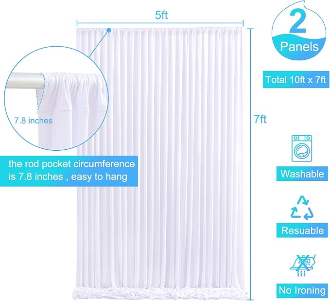 White Backdrop Curtain for Parties Wedding Wrinkle Free White Photo Curtains Backdrop Drapes Fabric Decoration for Baby Shower 5ft x 7ft,2 Panels - Image 6