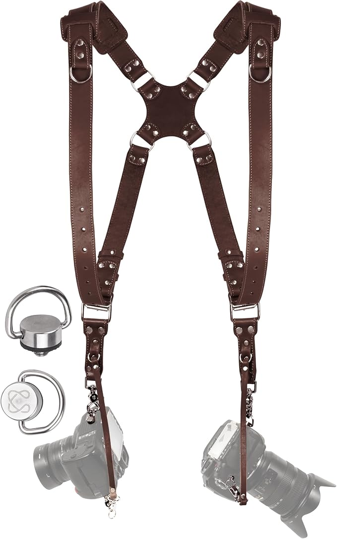 Dual Camera Harness Leather Camera Strap DSLR/SLR, All-Day Comfort by CCoiro