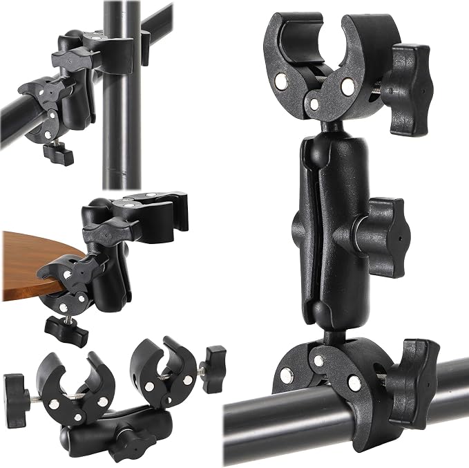 Foraineam Double Mount Camera Clamp Bracket, Umbrella Mount Motorcycle Bike Handlebar Clamps, Super Clamp Monitor Magic Arm, Crab Plier Clip for Desktop, Wagon, Selfie Stick, Photo Studio Light Stand by Foraineam
