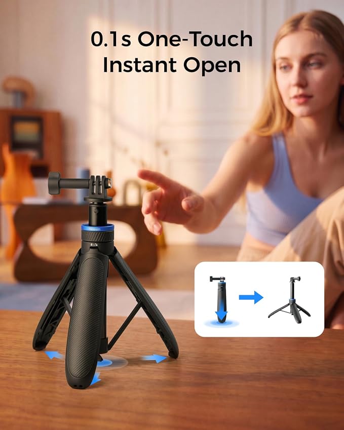 TELESIN 0.1s Auto Open Mini Selfie Stick Tripod for All Action Camera | 65cm/25.5in Tripod for DJI Osmo Action 6 5 Pro 4 3 Nano Pocket 4 3 GoPro HERO 13 12 Black Insta360 Luna Ultra X5 X4 Xtra Edge - Image 2