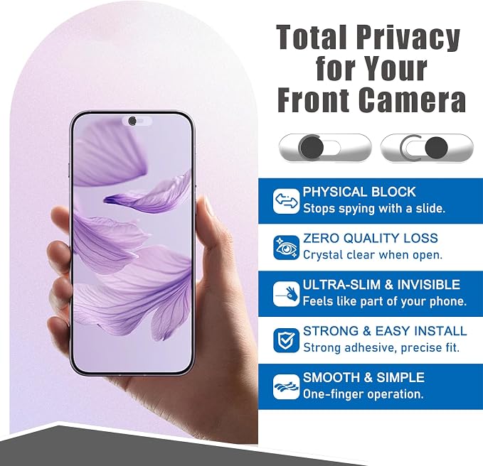 Front Camera Cover Compatible for Smartphones,Webcam Cover Compatible for Pixel/Galaxy/iPad,Protect Privacy and Security,Camera Slide Protection,2 Pack-Black - Image 6