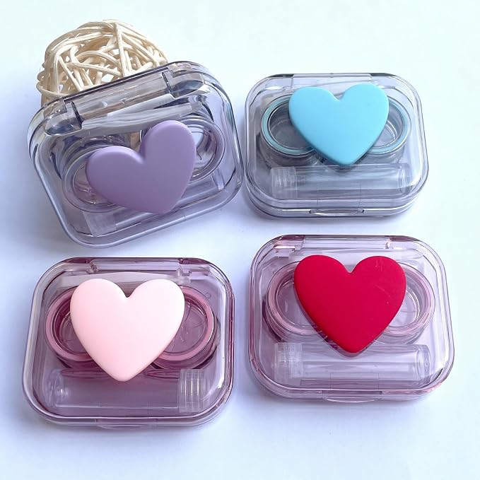 Contact Lens Case, Travel Size Flip Top Cute Contact Lenses Applicator Remover Tool Kit with Solution Bottle for Daily Outdoor Heart (4 Pack) - Image 2