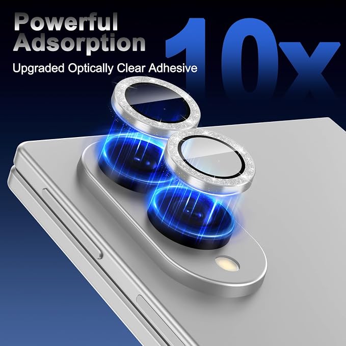 Meshine for Samsung Galaxy Z Fold 8 Camera Lens Protector,Scratch Proof,Strong Adsorption,9H Hardness with Metal Ring Camera Cover,Ultra Thin Case Friendly,Accessories Lens Protector,Glitter Sliver - Image 5