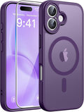 FNTCASE for iPhone 16 Case, Fit for Magsafe, Screen Protector, Purple | Full Camera Protection, Translucent Matte, 14FT Military Grade Drop Proof, Shockproof Protective Phone Cover by FNTCASE