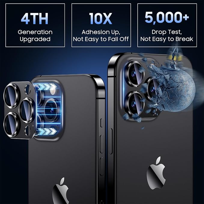 Uyiton for iPhone 16 Pro / iPhone 16 Pro Max Camera Lens Protector | Not Easy to Break, Strong Adsorption, Case-Friendly, Metal 9H Sapphire Glass Rear Camera Screen Cover, Graphite - Image 2